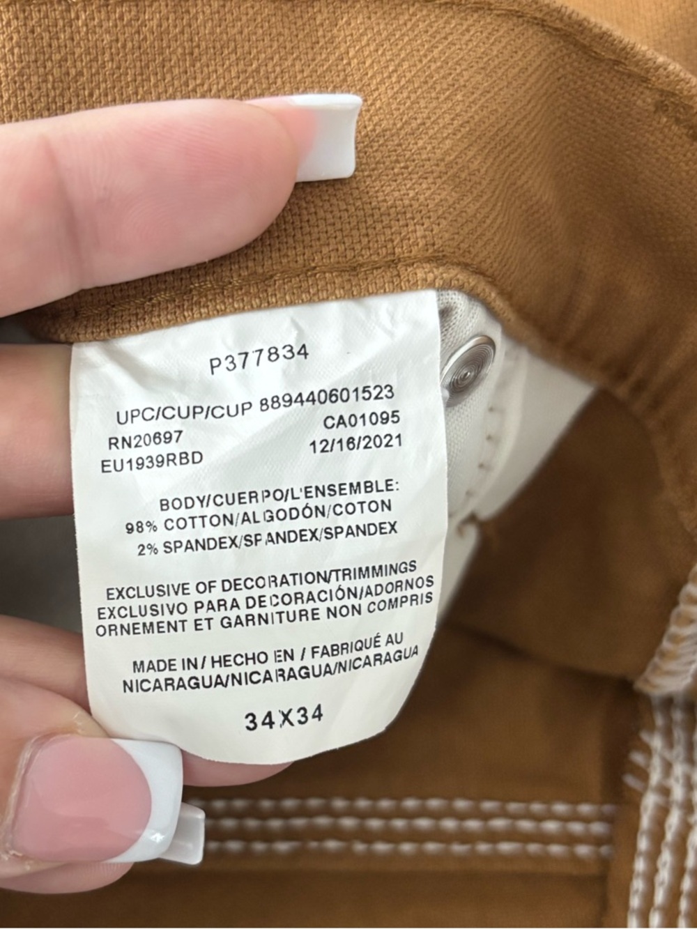 Dickies Tan Carpenter Cargo Workwear Utility Relaxed Fit Pants Men 34X34 LikeNew - Picture 5 of 5